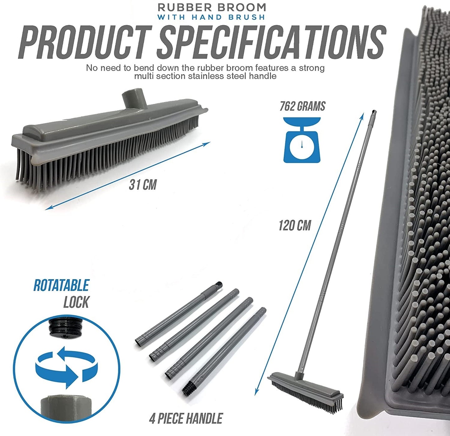 Synthetic Lawn Brush Rubber Bristled Cleaning Broom Rubber Bristles Repairs Cleans Lifts Flat Tired Grass Blades - A-ZAREY