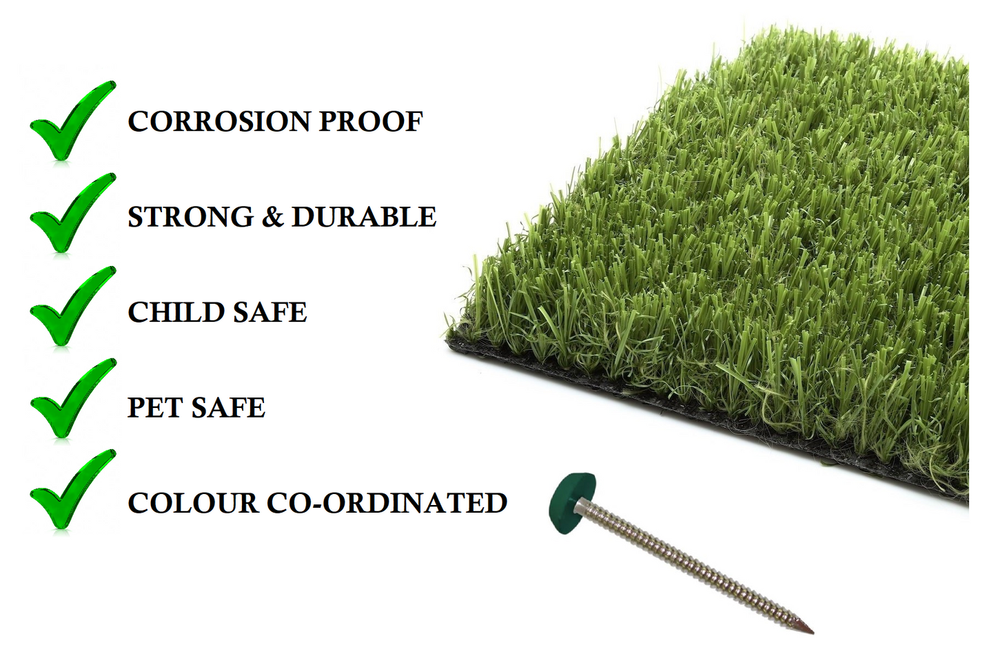 Synthetic Lawn Nails Plastic Headed Green Nails 65mm Studs Staples Turf Nails Pins Securing Fixtures Garden Safety Grass Repair - A-ZAREY