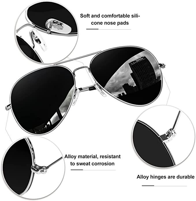Top Gun Glasses Tom Cruise Pilot Sungasses Fancy Dress Costume Accessory Top Gun Sunglasses Black Lens Silver Frames Eyewear And Case - A-ZAREY