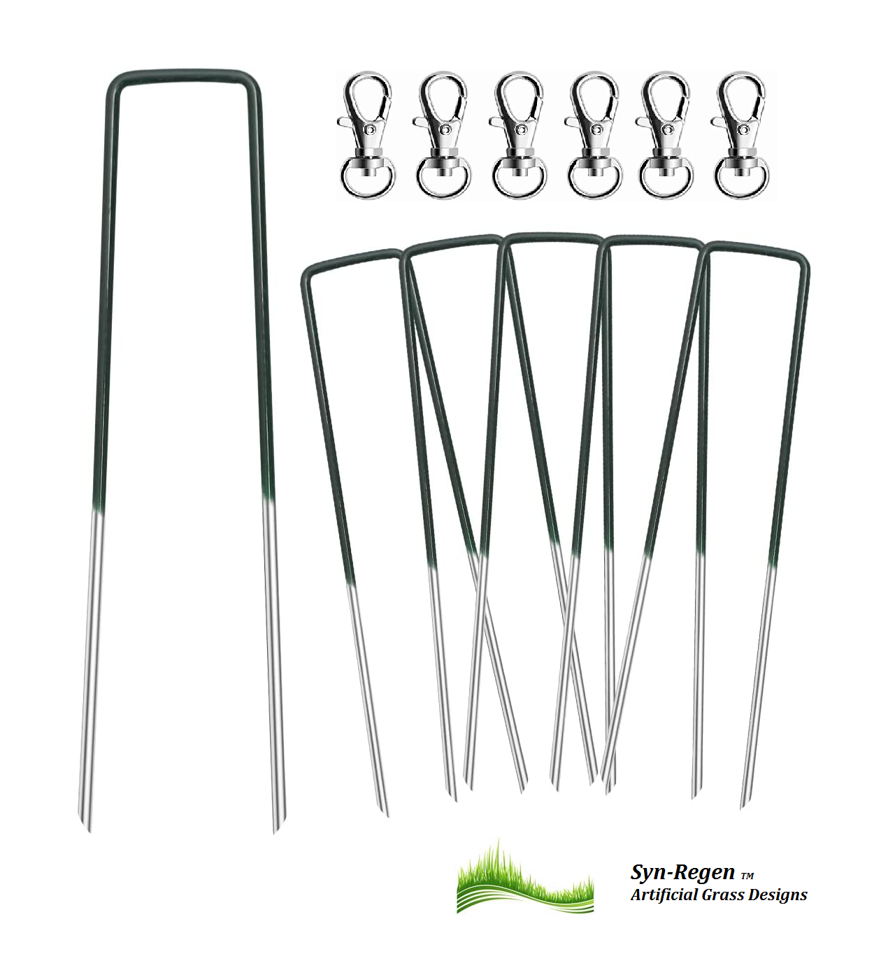 Synthetic Lawn Nails And Gazebo Tent Parasol Play Equipment Securing Hooks Metal Green Top Staples 150mm Studs Turf Pins Securing Fixtures Garden Safety Accessory - A-ZAREY