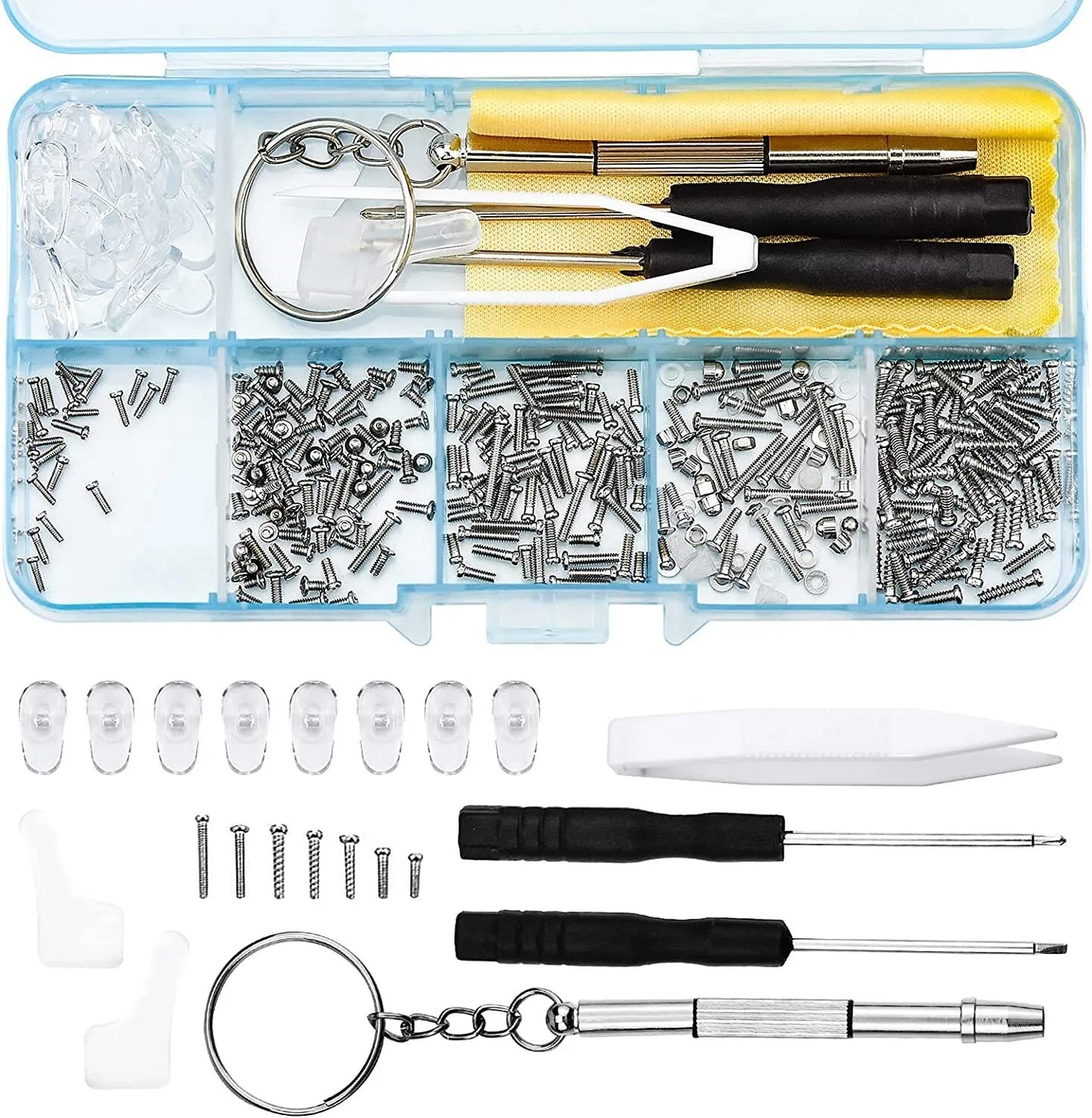 Reading Glasses Repair Kit 550 Pcs Multi Tool Kit Screws Nuts Washers Screw Driver Tweezers Silicone Nose Pads Ear Pads And Storage Box