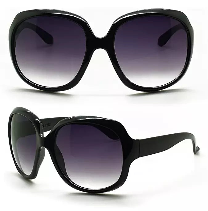 Jackie O Sun Glasses Black Oversized Dark Lens UV Sunglasses Jackie Onassis Kennedy Fashion Wear And Case