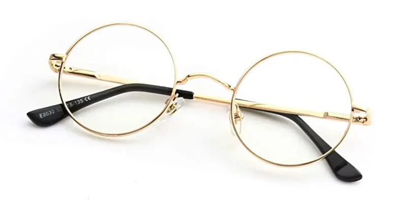 Childrens Santa Eye Glasses 40mm Lens Clear Neutral Round Small Lens Gold Metal Framed Small Eye Glasses Father Christmas Spectacles - A-ZAREY