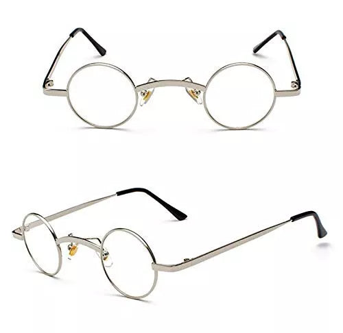 Father Christmas Glasses 38mm Lens Clear Neutral Round Small Lens Silver Santa Metal Framed Vintage Retro Eye Glasses Spectacles - A-ZAREY