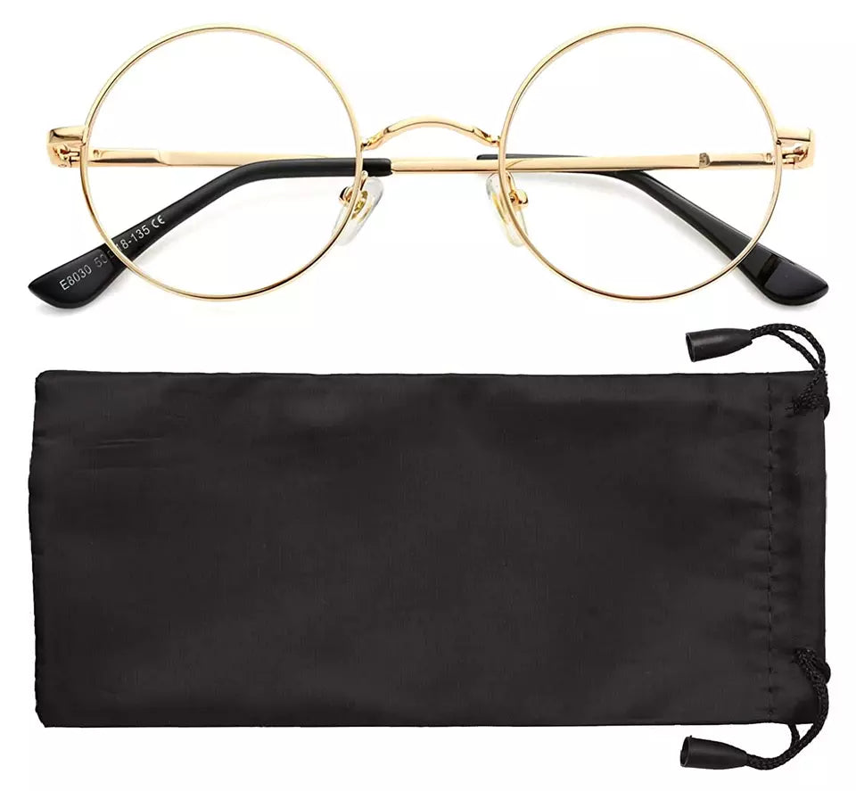 Childrens Santa Eye Glasses 40mm Lens Clear Neutral Round Small Lens Gold Metal Framed Small Eye Glasses Father Christmas Spectacles - A-ZAREY