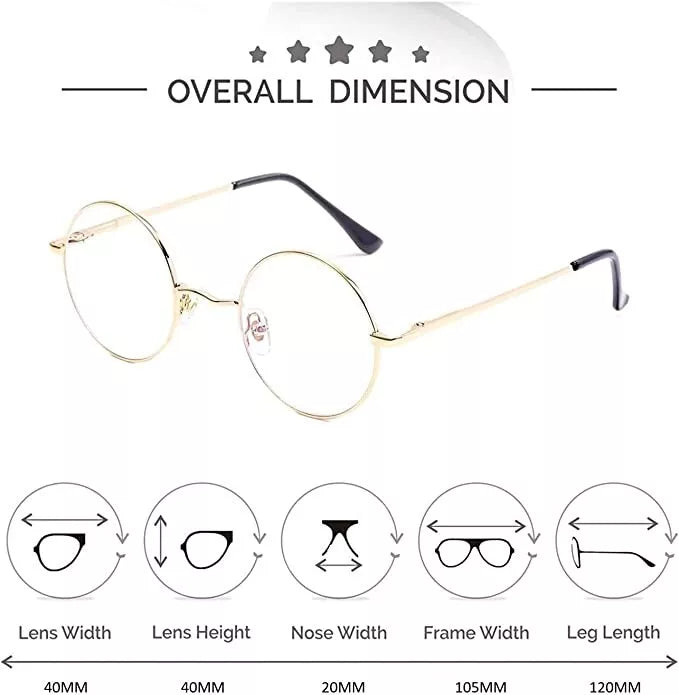 Childrens Santa Eye Glasses 40mm Lens Clear Neutral Round Small Lens Gold Metal Framed Small Eye Glasses Father Christmas Spectacles - A-ZAREY