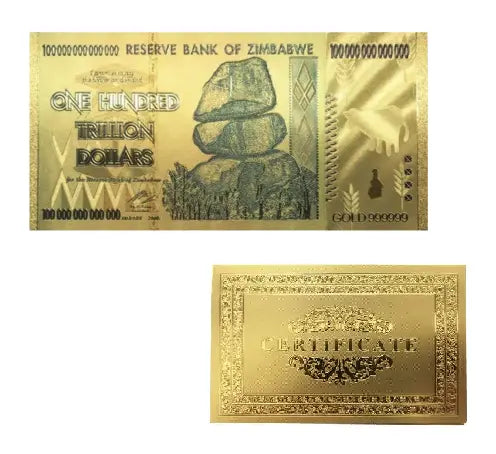 Rare Zimbabwe $100 Trillion Bank Note Currency Gold Rare Money Million Dollars Cash Certificate Frame Framed - A-ZAREY