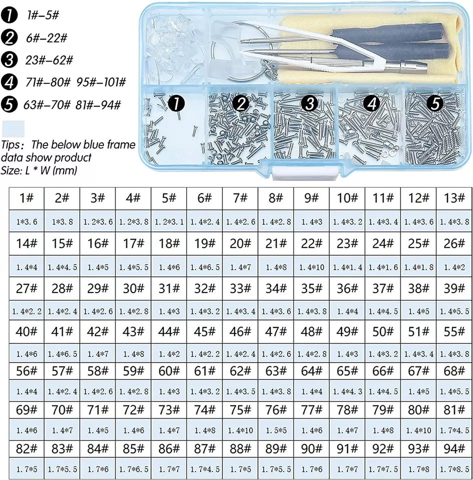 Reading Glasses Repair Kit 550 Pcs Multi Tool Kit Screws Nuts Washers Screw Driver Tweezers Silicone Nose Pads Ear Pads And Storage Box