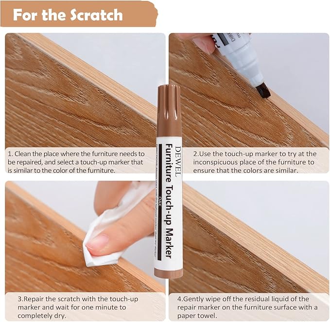 Furniture Scratch And Chip Repair Pen Brown Touch Up Marker For Wood Laminate Worktops Floors x3 Pens Maple Oak Cherry