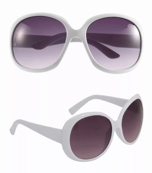 Jackie O Sun Glasses White Oversized Dark Lens UV Sunglasses Jackie Onassis Kennedy Fashion Wear And Case