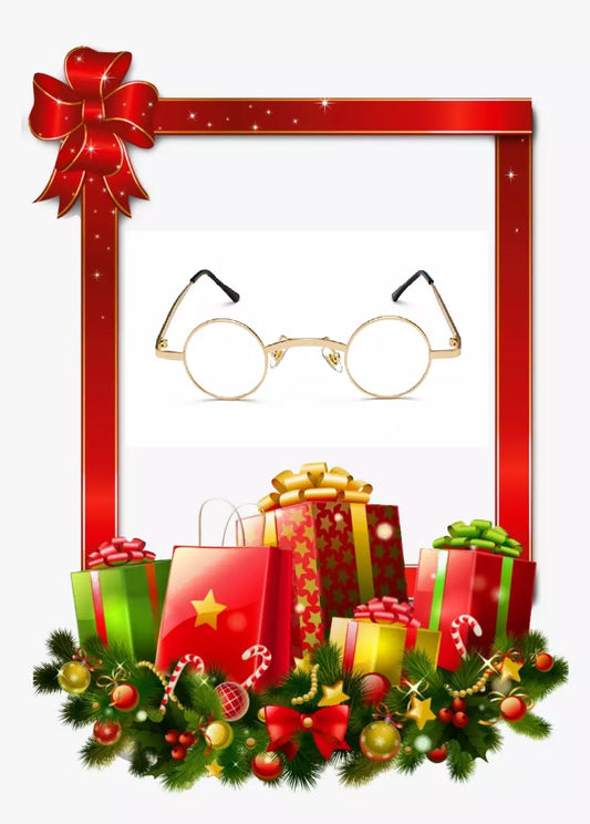 Father Christmas Glasses 38mm Lens Clear Neutral Round Small Lens Gold Santa Metal Framed Vintage Retro Eye Glasses Spectacles - A-ZAREY