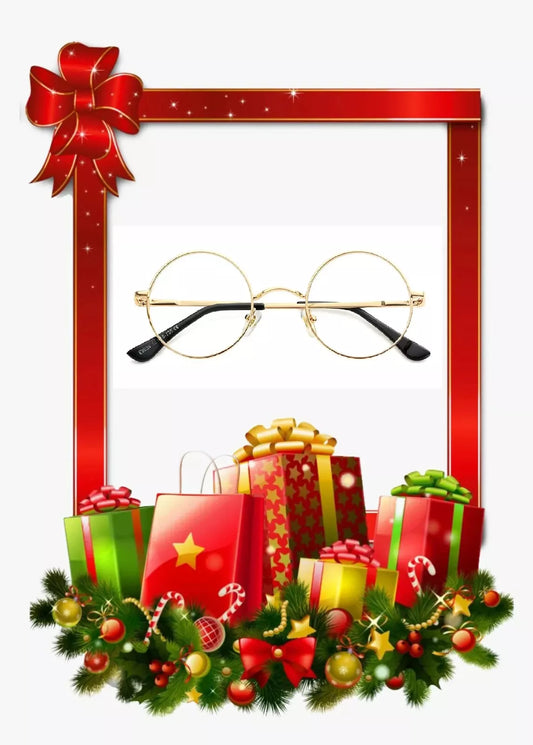 Childrens Santa Eye Glasses 40mm Lens Clear Neutral Round Small Lens Gold Metal Framed Small Eye Glasses Father Christmas Spectacles - A-ZAREY