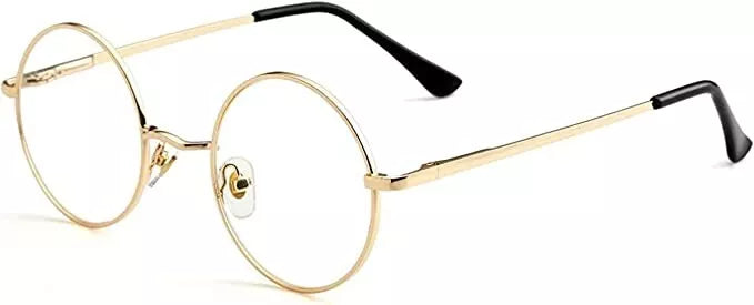 Childrens Santa Eye Glasses 40mm Lens Clear Neutral Round Small Lens Gold Metal Framed Small Eye Glasses Father Christmas Spectacles - A-ZAREY
